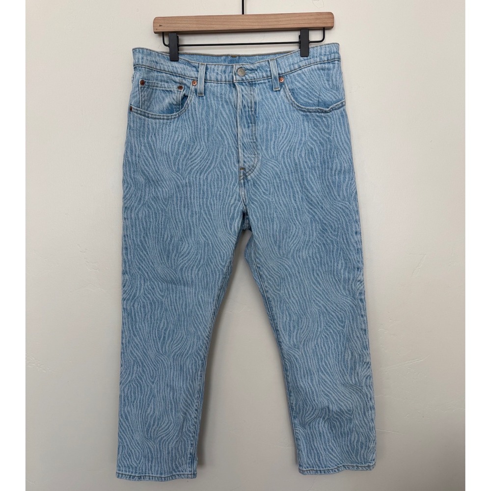 Levis 501 Original Cropped Jeans Women Blue Wavy Zebra Print Rare Indie 31x25